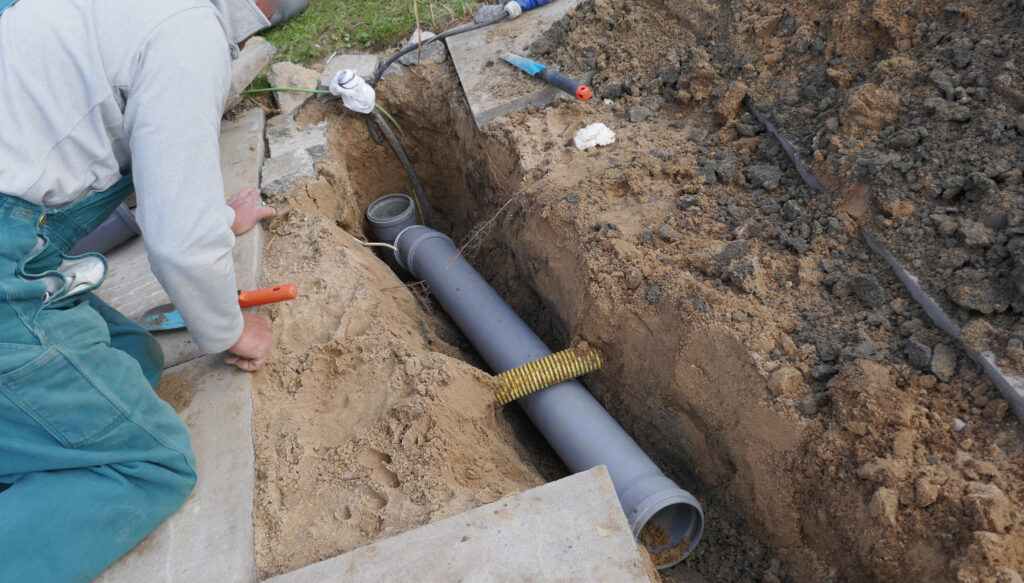 Laying and installation of a PVC sewer pipe

